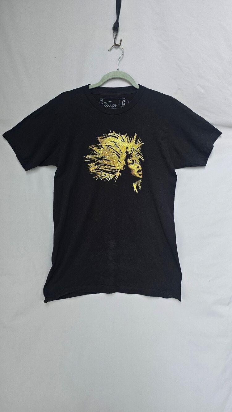 Tina Turner Musical Shirt Mens Medium Black Gold Glitter Graphic Portrait Tee
